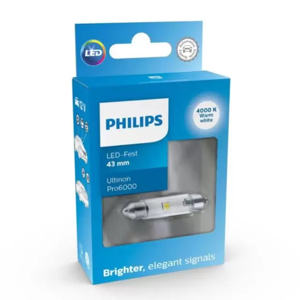 Philips 11866WU60X1 100 lm  4000K C5W Number Plate Bulbs